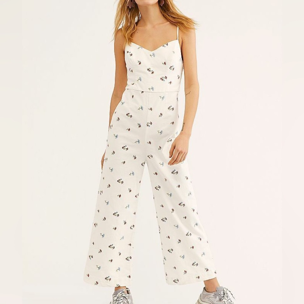 Free People Lights Off Embroidered Summer Jumpsuit
